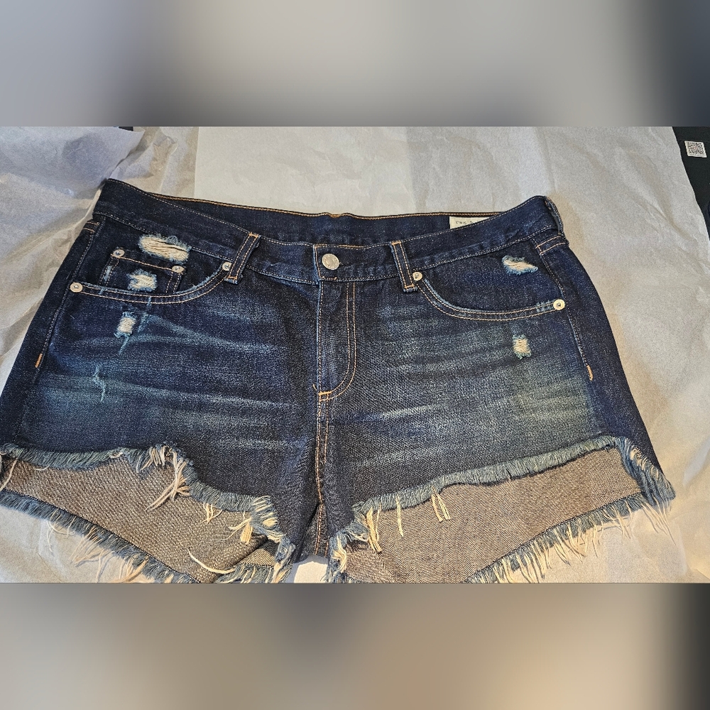 Rag & Bone / Jean Women's 29 Denim Shorts Distressed Dark Wash Frayed Cut-offs